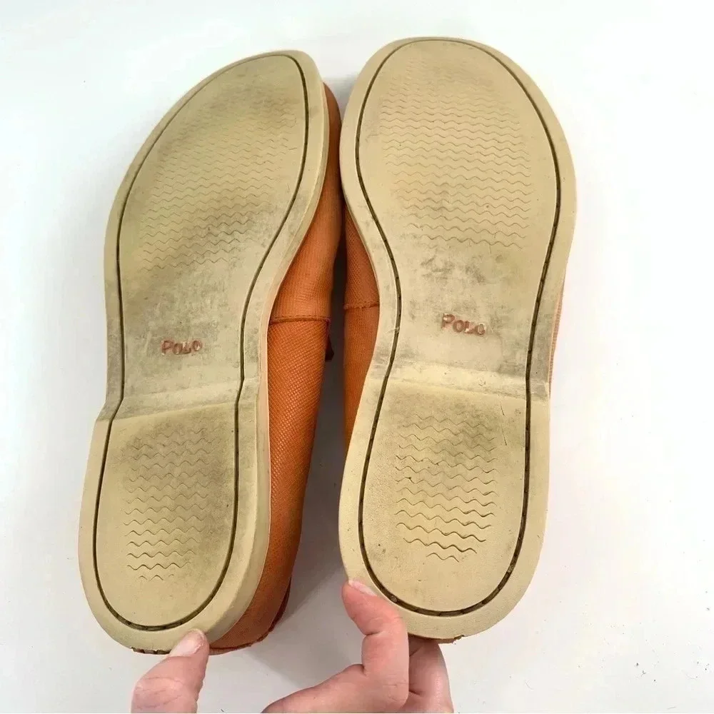 Polo mens flats size 11 Blackley orange leather 90s vintage preppy boat shoes